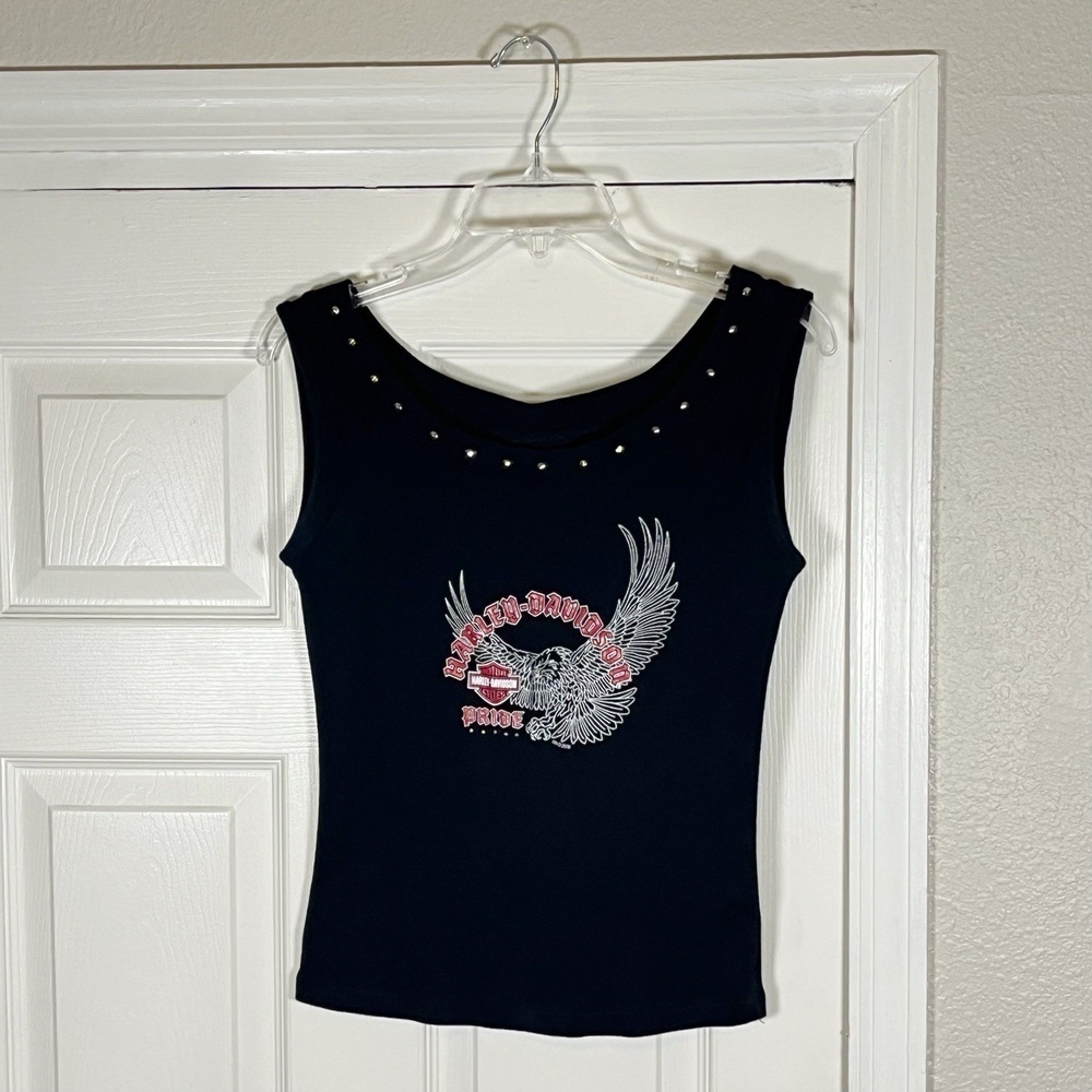 Vintage Harley-Davidson Tank Top Womens M Studded Eagle USA Clermont FL